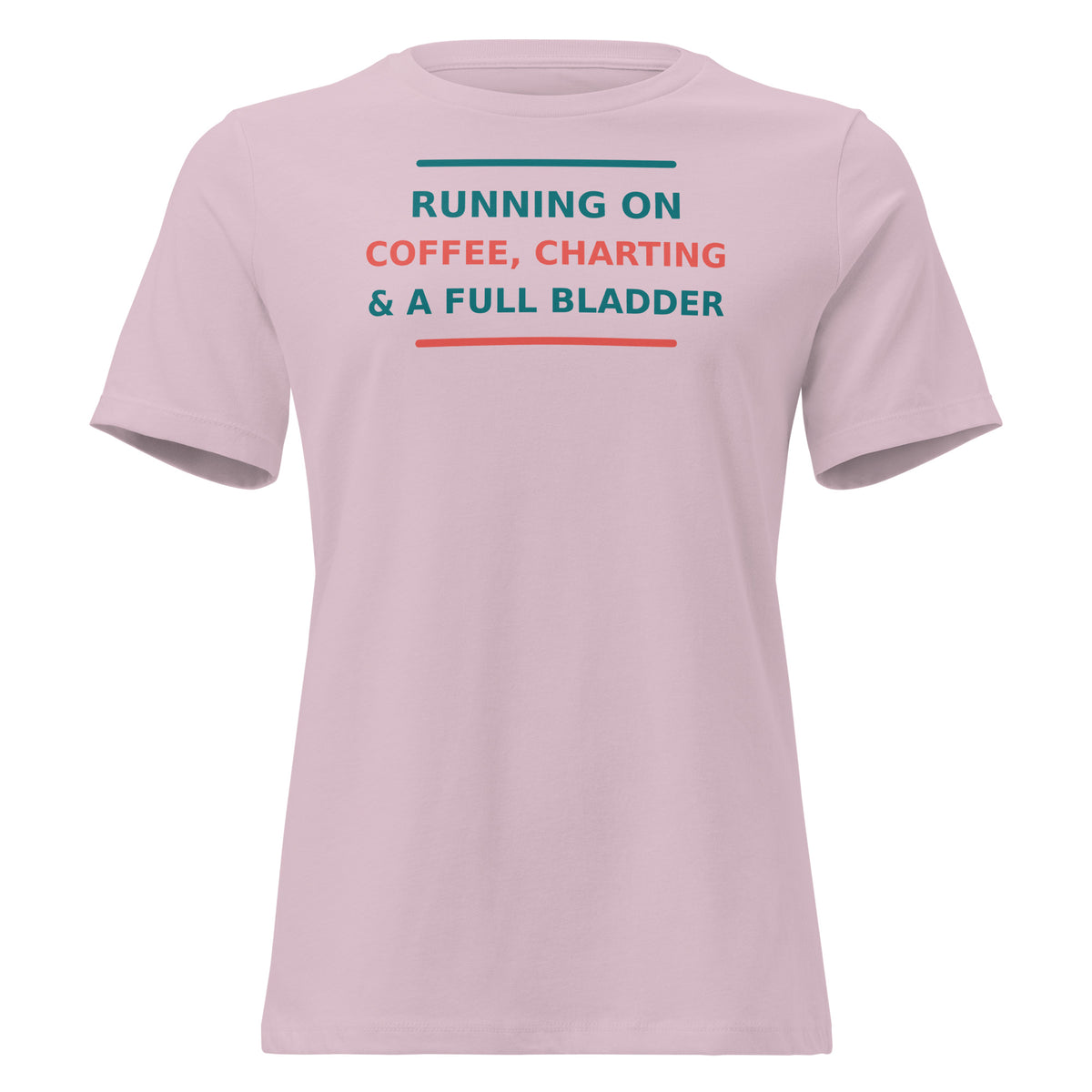 Running On Coffee, Charting & A Full Bladder funny nurse women's relaxed tee in Light Violet, front view