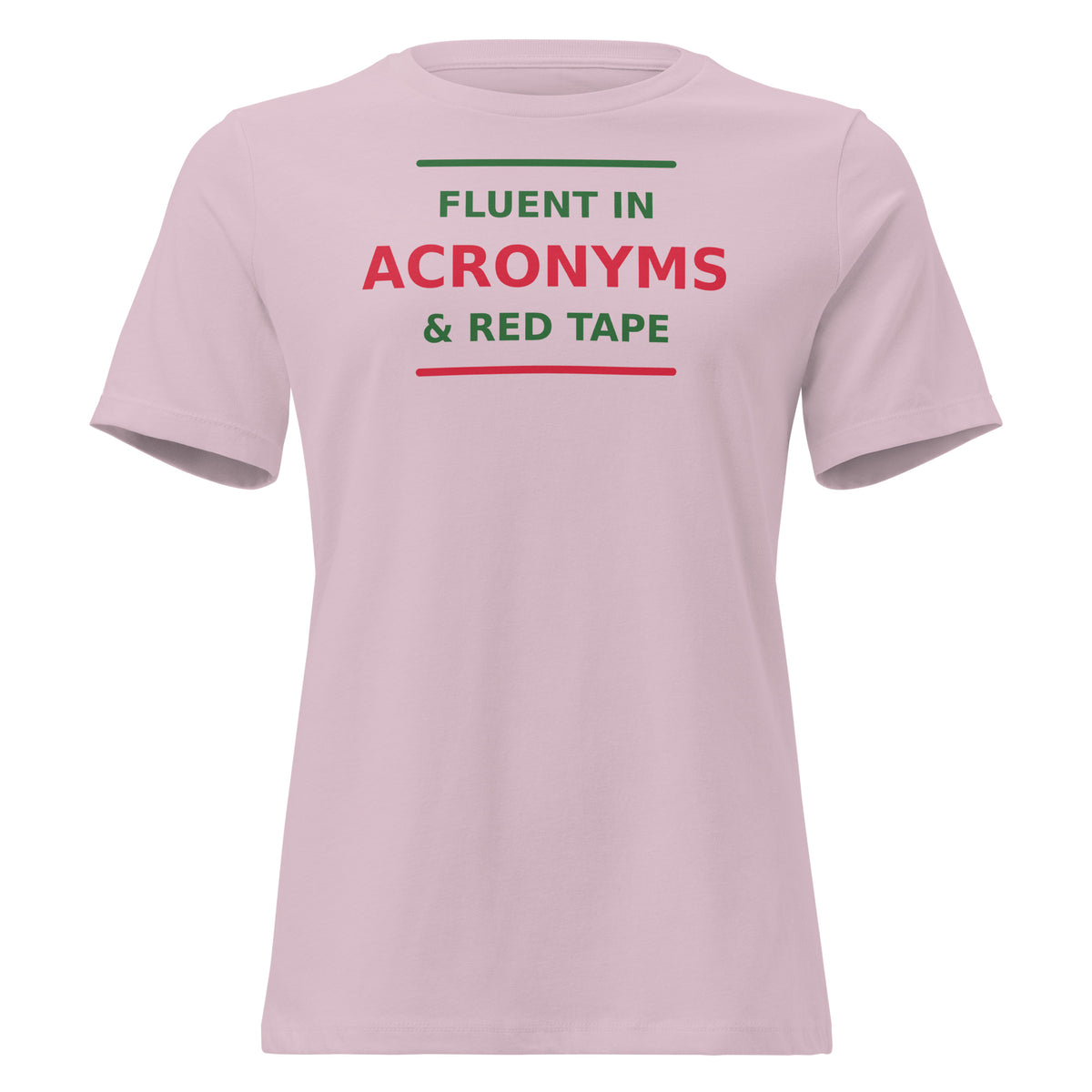 Fluent In Acronyms & Red Tape funny coworker women's relaxed tee in Light Violet, front view