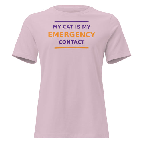 My Cat Is My Emergency Contact cat lover women's relaxed tee in Light Violet, front view