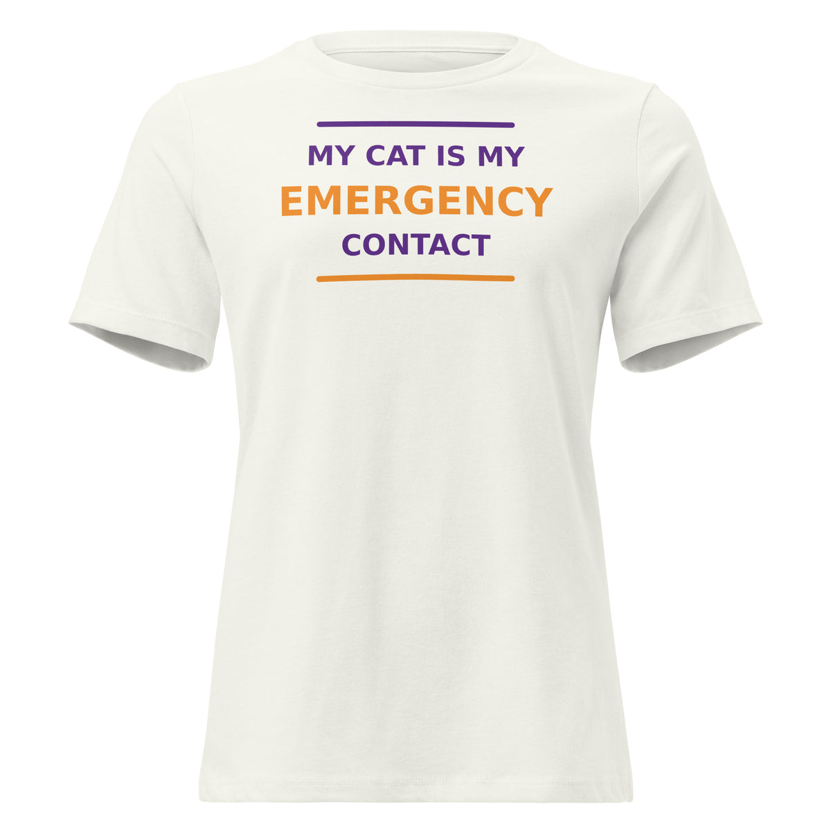 My Cat Is My Emergency Contact cat lover women's relaxed tee in Vintage White, front view