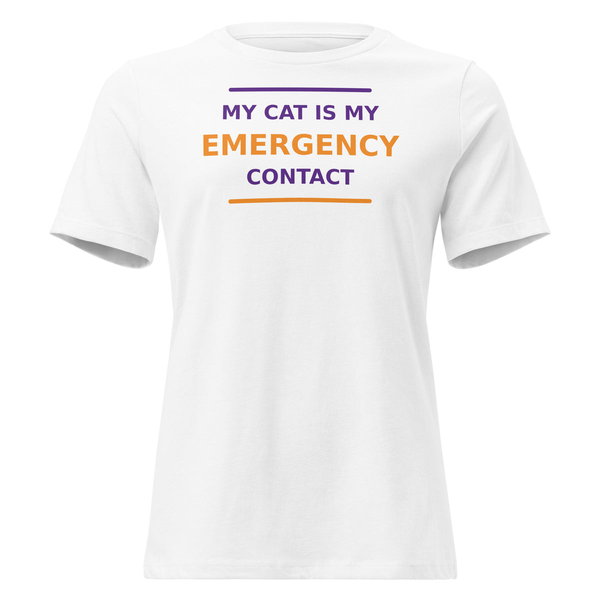 My Cat Is My Emergency Contact cat lover women's relaxed tee in White, front view