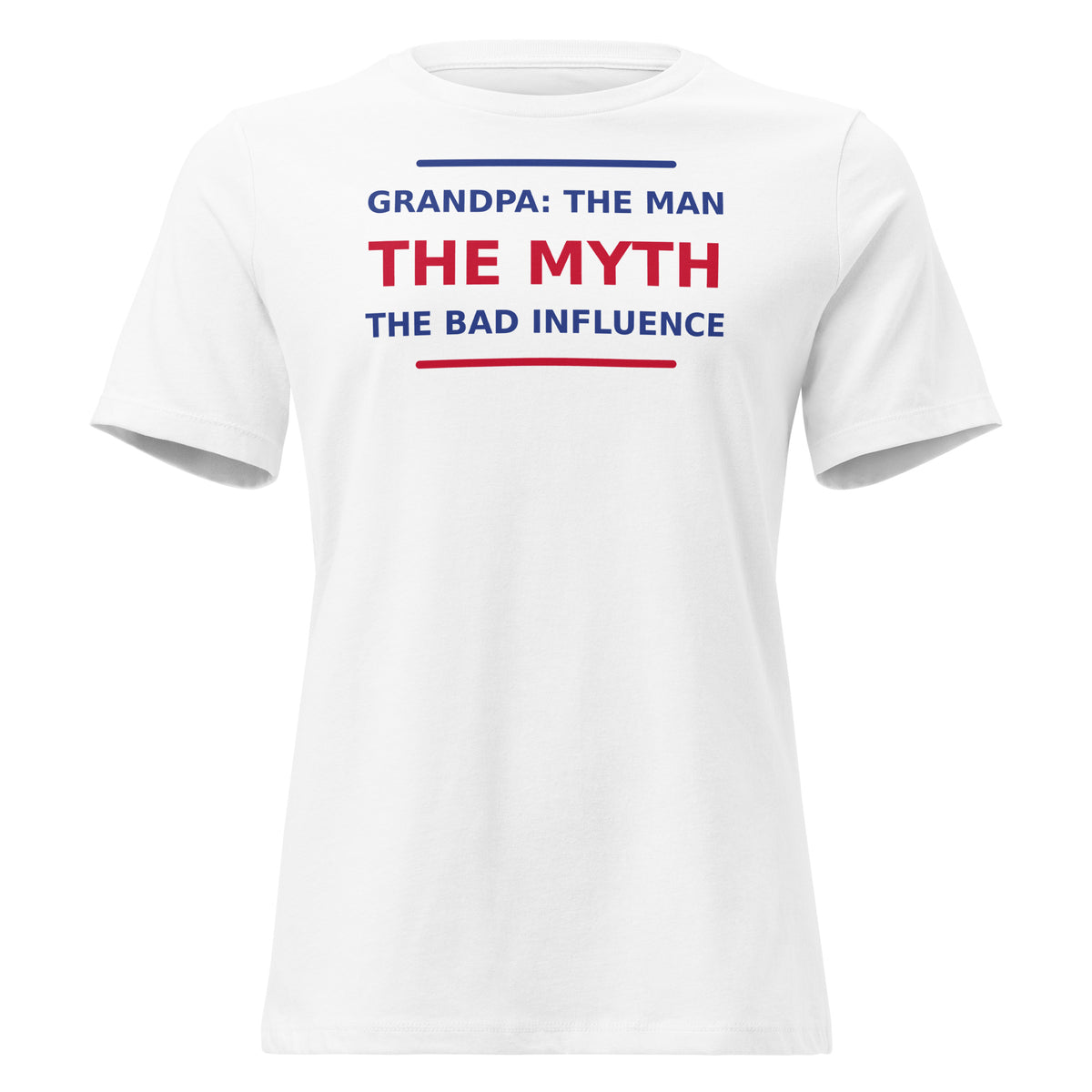 Grandpa: The Man, The Myth, The Bad Influence funny grandpa women's relaxed tee in White, front view