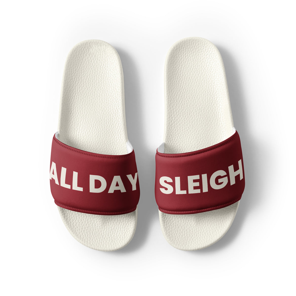 Sleigh All Day funny Christmas women's slides, front view
