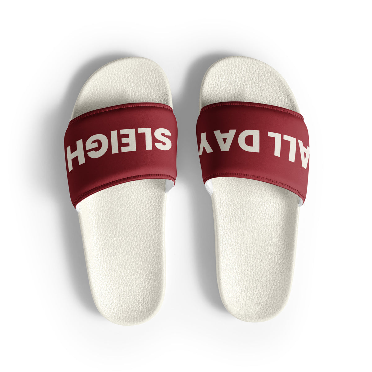 Sleigh All Day funny Christmas women's slides, front view