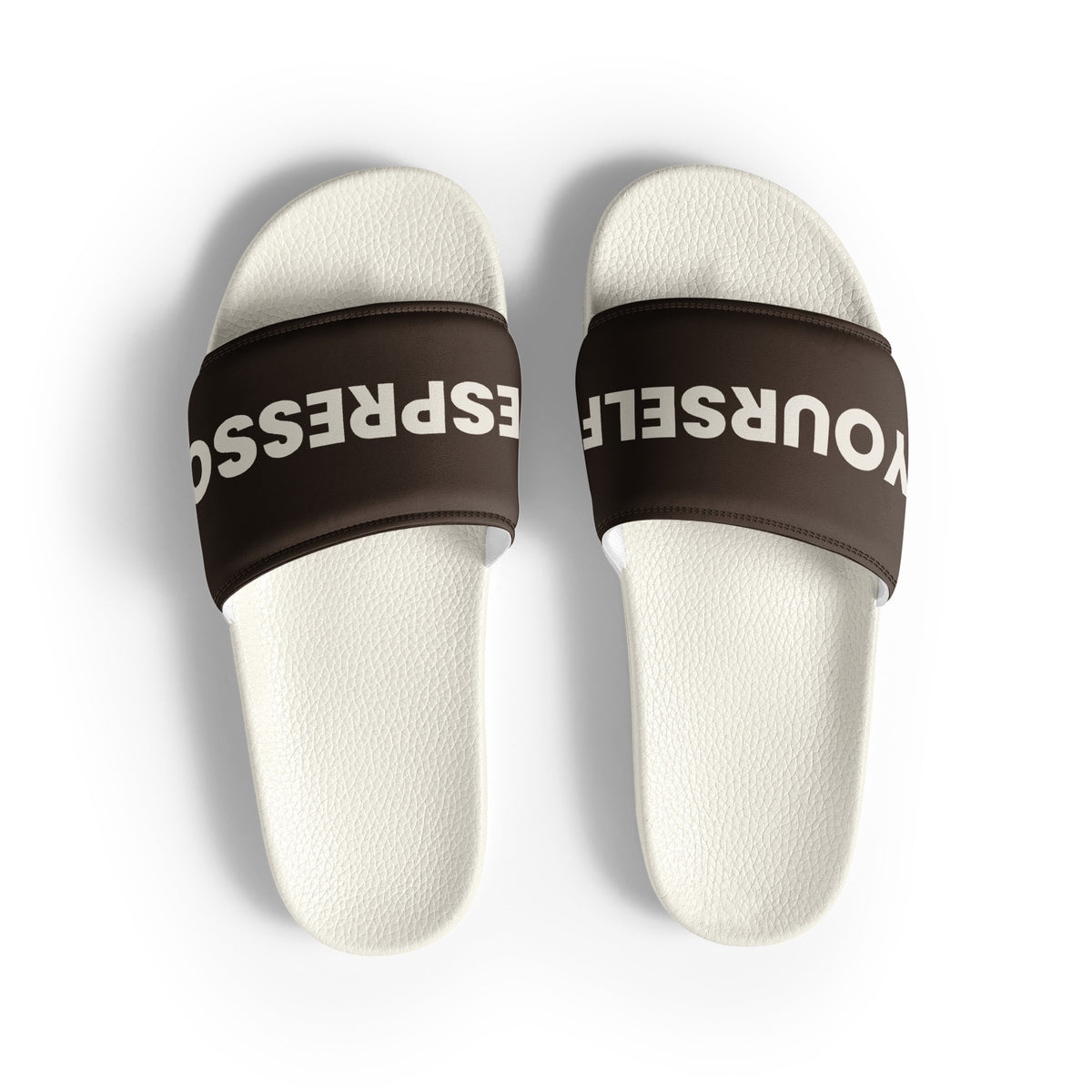 Espresso Yourself coffee lover women's slides, front view