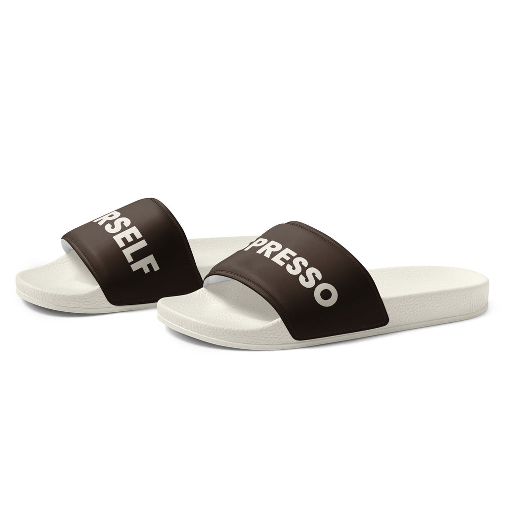 Espresso Yourself coffee lover women's slides, left front view